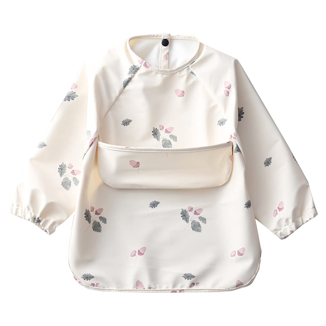 楽天ハローディア楽天市場店【送料無料】[kalavika] お食事エプロン ベビー 長袖 食事スタイ 袖付き 離乳食 エプロン 赤ちゃん 食事用エプロン 防水 スモック 子供 キッズ 女の子 男の子 0歳 1歳 2歳 3歳 4歳 5歳 保育園 入園準備 出産祝い 色：どんぐり、サイズ：M