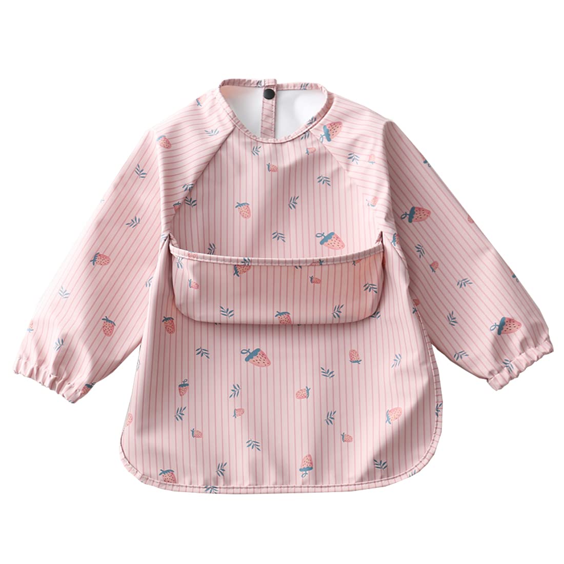 楽天ハローディア楽天市場店【送料無料】[kalavika] お食事エプロン ベビー 長袖 食事スタイ 袖付き 離乳食 エプロン 赤ちゃん 食事用エプロン 防水 スモック 子供 キッズ 女の子 男の子 0歳 1歳 2歳 3歳 4歳 5歳 保育園 入園準備 出産祝い 色：イチゴ、サイズ：L