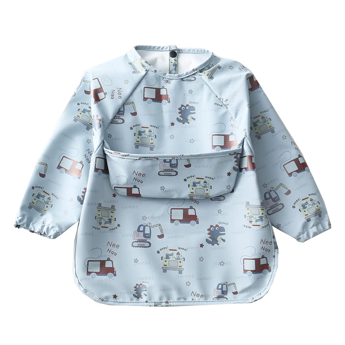 楽天ハローディア楽天市場店【送料無料】[kalavika] お食事エプロン ベビー 長袖 食事スタイ 袖付き 離乳食 エプロン 赤ちゃん 食事用エプロン 防水 スモック 子供 キッズ 女の子 男の子 0歳 1歳 2歳 3歳 4歳 5歳 保育園 入園準備 出産祝い 色：恐竜、サイズ：M