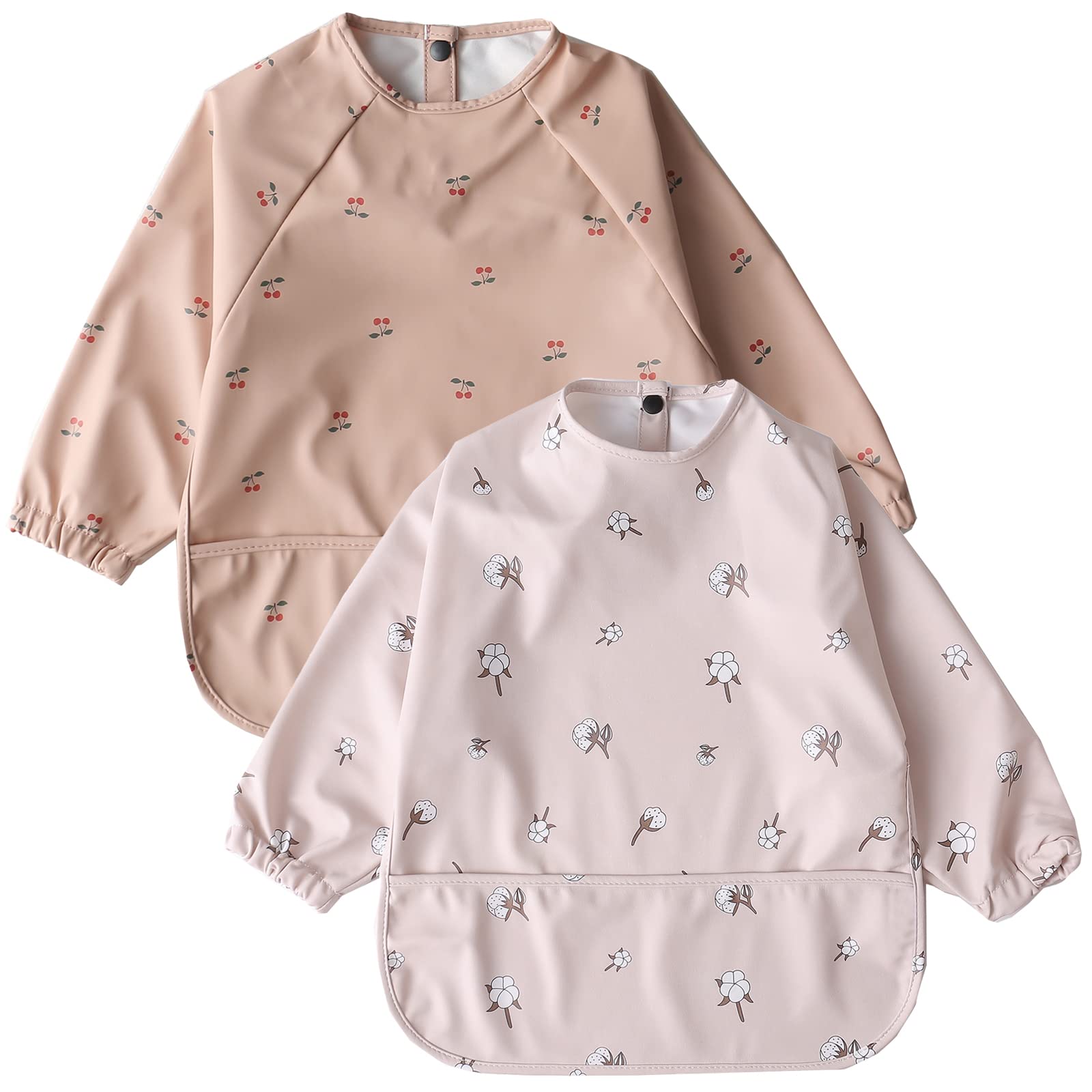 楽天ハローディア楽天市場店【送料無料】[kalavika] お食事エプロン ベビー 長袖 北欧 2枚セット 袖付きエプロン 防水 離乳食 エプロン 赤ちゃん お食事スタイ 女の子 男の子 幼児 スモック 0歳 1歳 2歳 3歳 4歳 5歳 子供 食事用エプロン 保育園 入園準備 色：6-B、サイズ：L