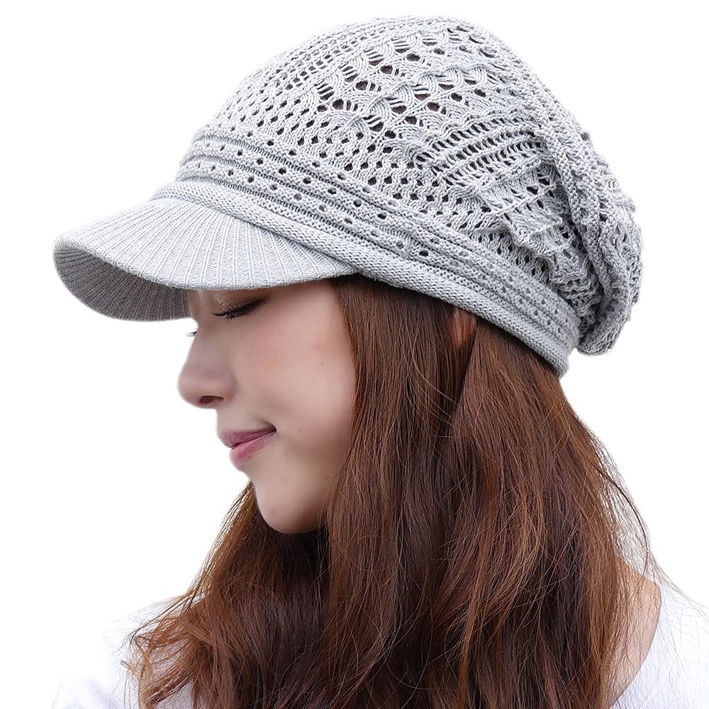 【送料無料】[JIRROUZ] (ジロウズ) 透かし編み コットンニットキャスケット 薄手 つば付き ニット帽 メ..