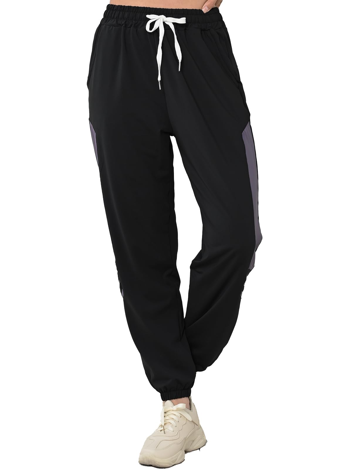 【送料無料】[JANJAM]大きいサイズ レディース ジョガーパンツ 10分丈 ウエストゴム サイドライン ボトムス スポーツウェア 色：パープル、サイズ：3L