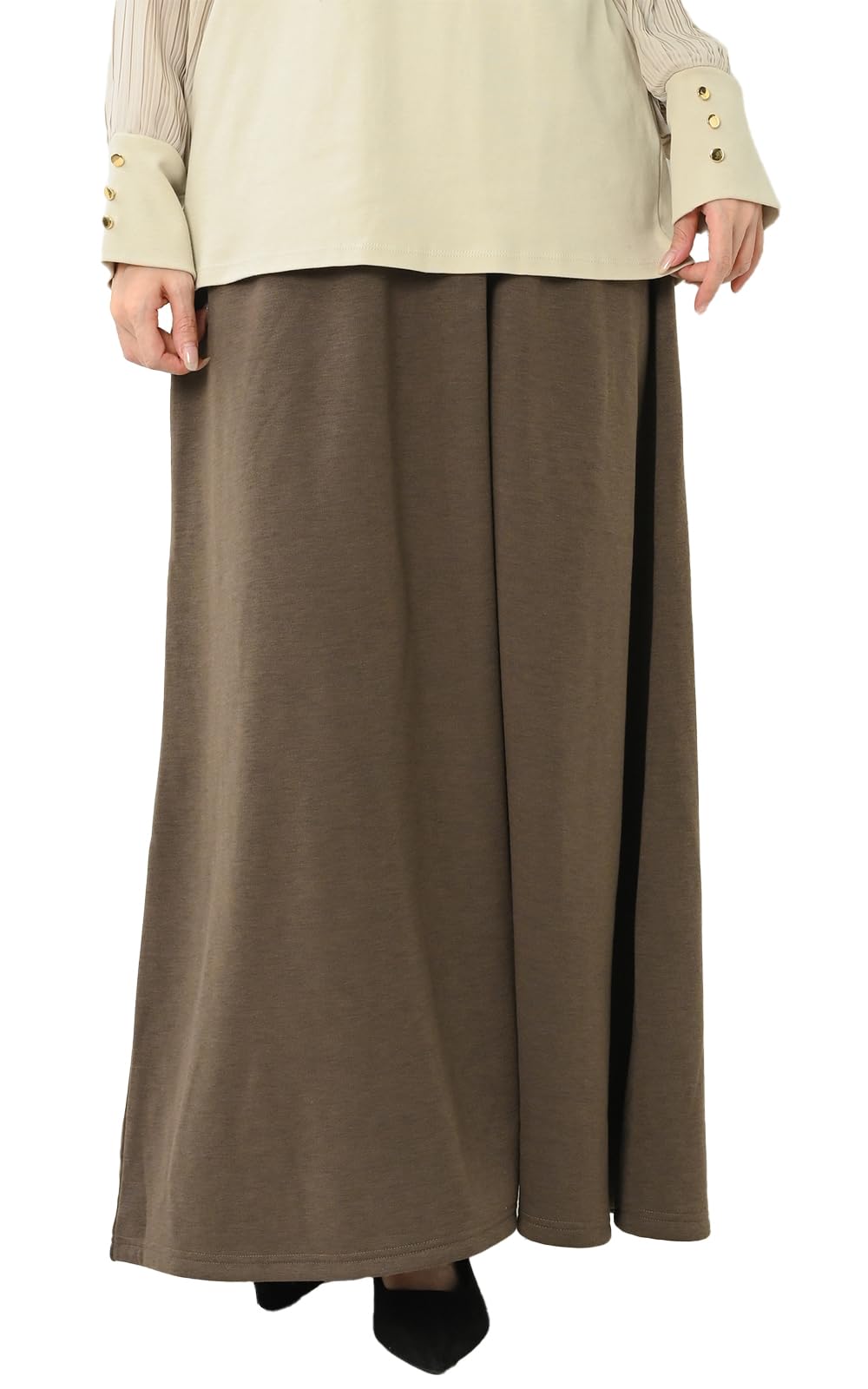 【送料無料】[JANJAM] 大きいサイズ レディース ロングスカート あったか裏起毛 ウエストゴム 無地 Aラ..