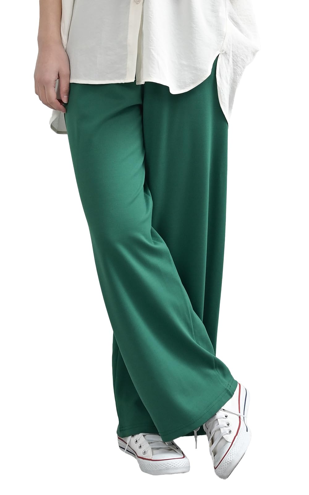 【送料無料】[JANJAM] 大きいサイズ レディース 飾りボタンワイドパンツ ロング丈 バックウエストゴム ..