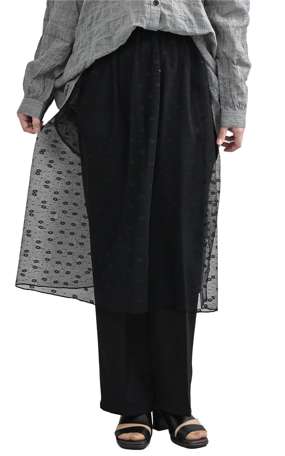 【送料無料】[JANJAM] 大きいサイズ レディース ロングパンツ チュール付きパンツ ロング丈 ウエストゴ..