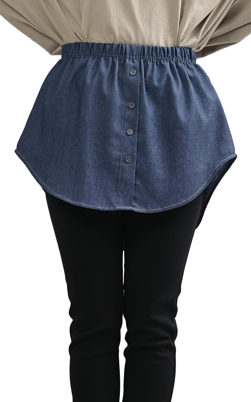 【送料無料】[JANJAM] 大きいサイズ レディース 付け裾 デニム生地風 レイヤード ウエストゴム プラス..