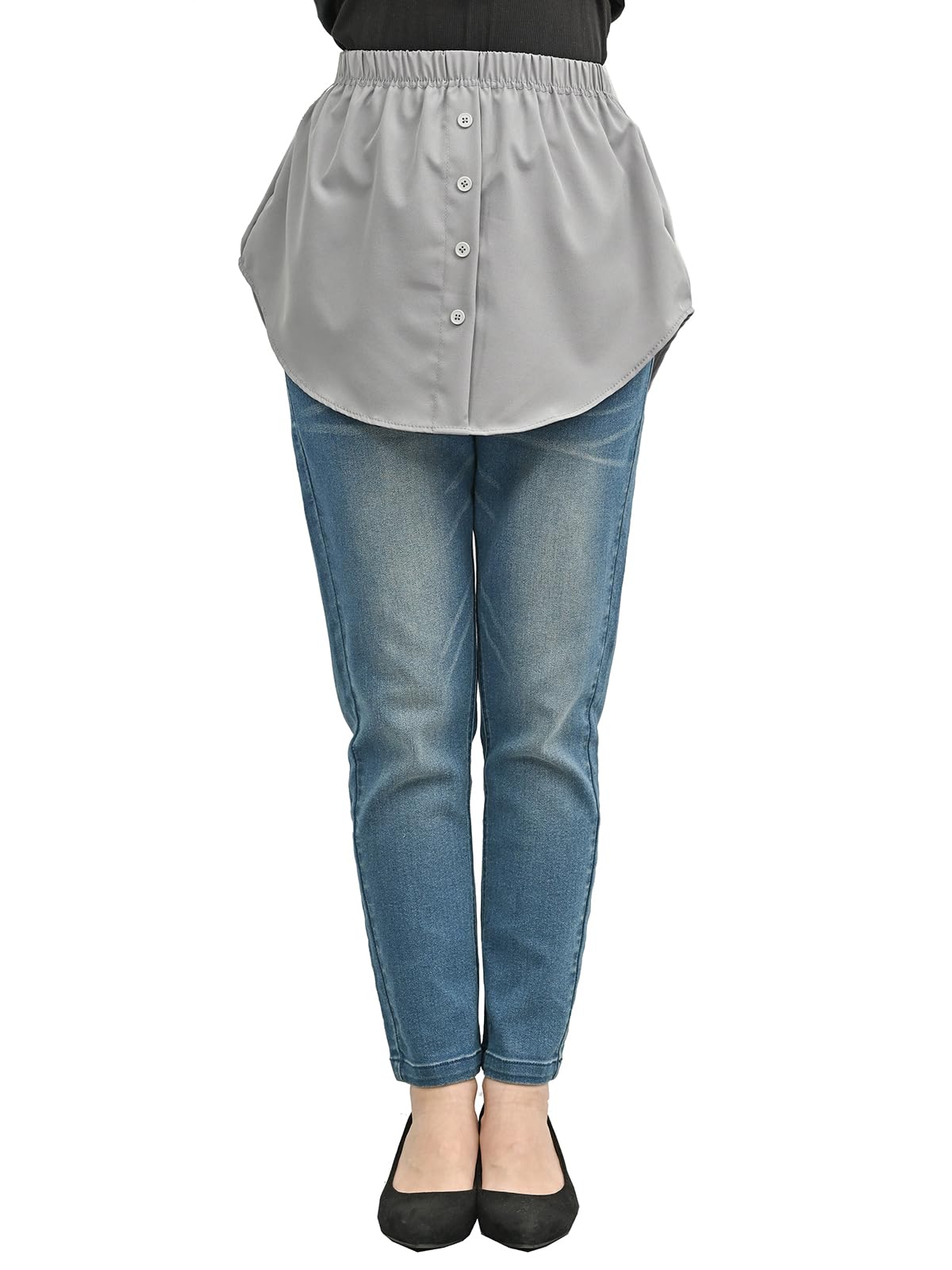 【送料無料】[JANJAM] 大きいサイズ レディース 付け裾 レイヤード ウエストゴム プラスワン雑貨 ヒップカバー トップス 色：グレー、サイズ：L