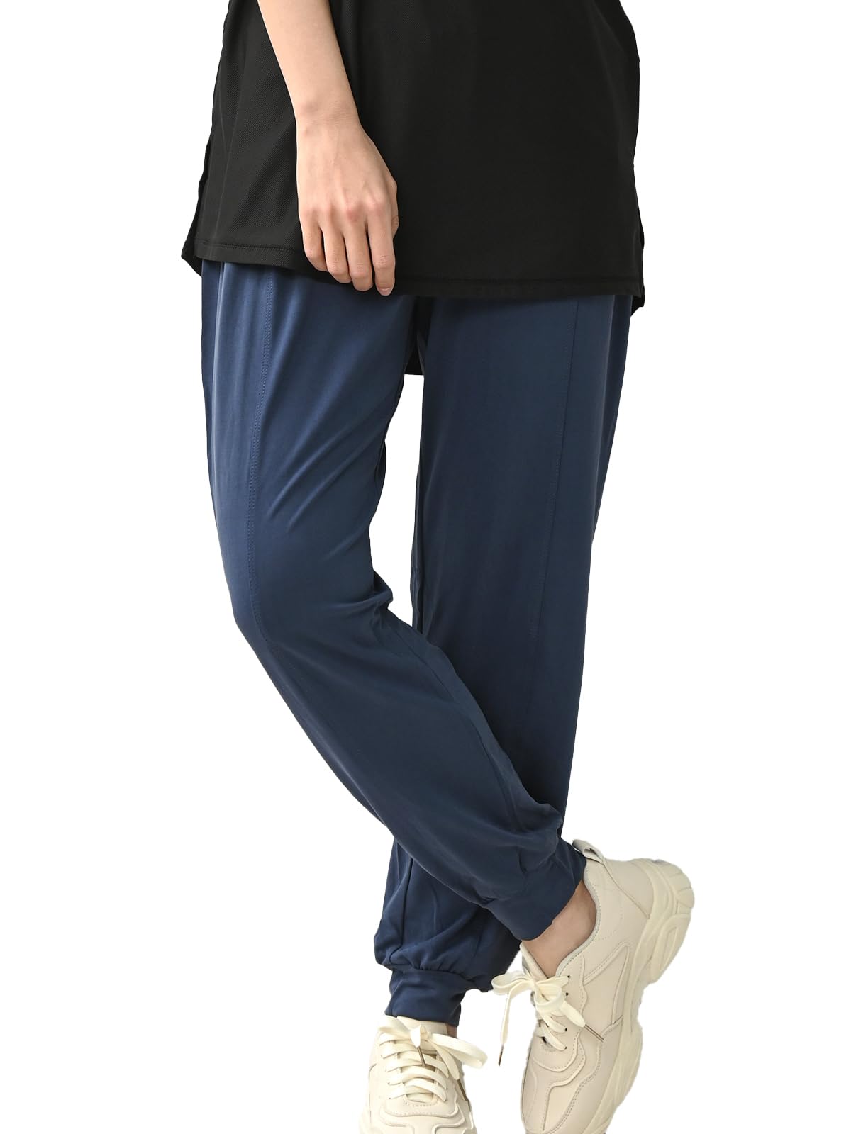 【送料無料】[JANJAM]大きいサイズ レディース ボトムス ジョガーパンツ 10分丈 ゆったり 無地 ヨガパンツ スポーツウェア ジム フィットネス 色：ネイビー、サイズ：LL