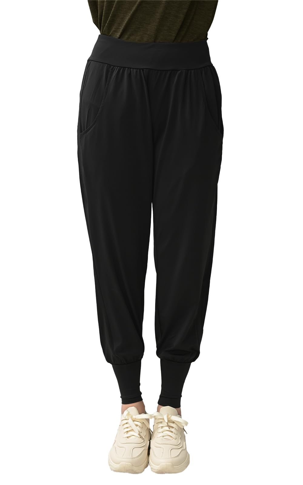 【送料無料】[JANJAM]大きいサイズ レディース ボトムス ジョガーパンツ 無地 10分丈 スポーツウェア ジムウェア フィットネス スウェットパンツ 色：ブラック、サイズ：LL