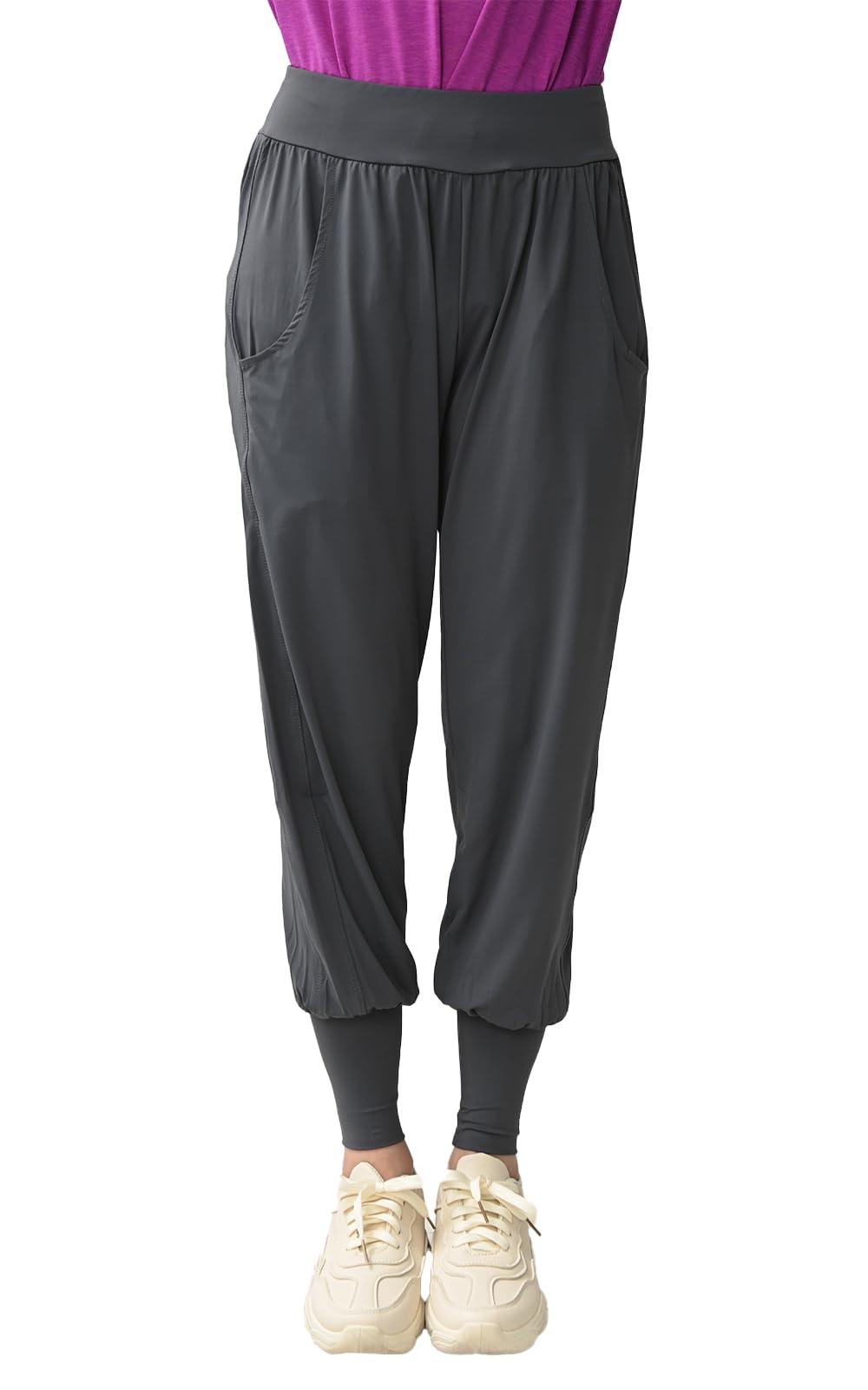 【送料無料】[JANJAM]大きいサイズ レディース ボトムス ジョガーパンツ 無地 10分丈 スポーツウェア ジムウェア フィットネス スウェットパンツ 色：グレー、サイズ：LL