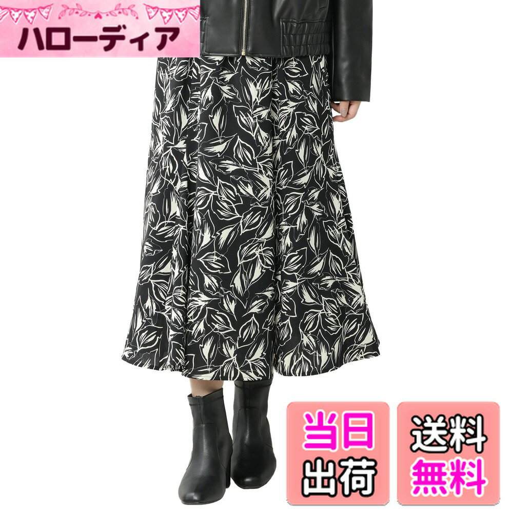 【送料無料】[JANJAM] 大きいサイズ レディース マーメイドスカート ロング丈 リゾート柄 ウエストゴム ボトムス 色：ブラック、サイズ：5L