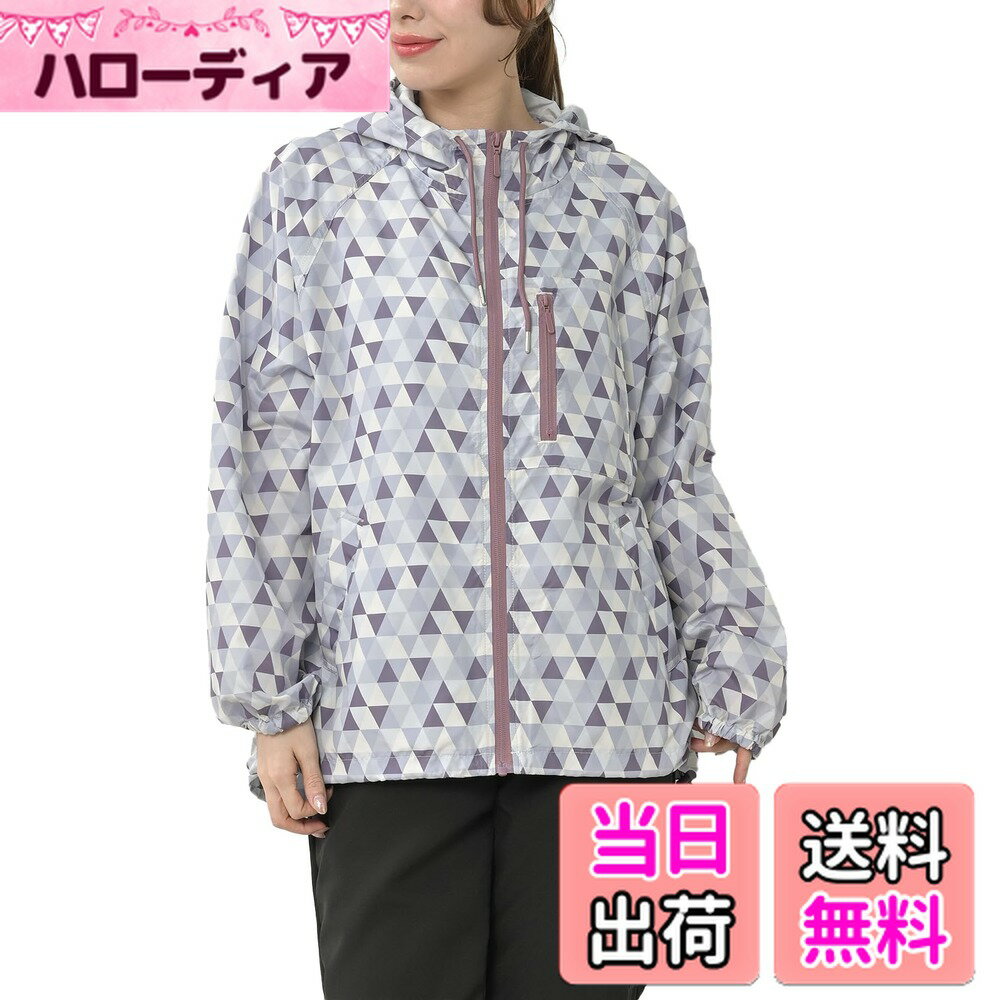 【送料無料】[JANJAM] 大きいサイズ レディース マウンテンパーカー 長袖 鱗文様 ZIP UVカット 撥水 ライトアウター 色：パープル、サイズ：4L