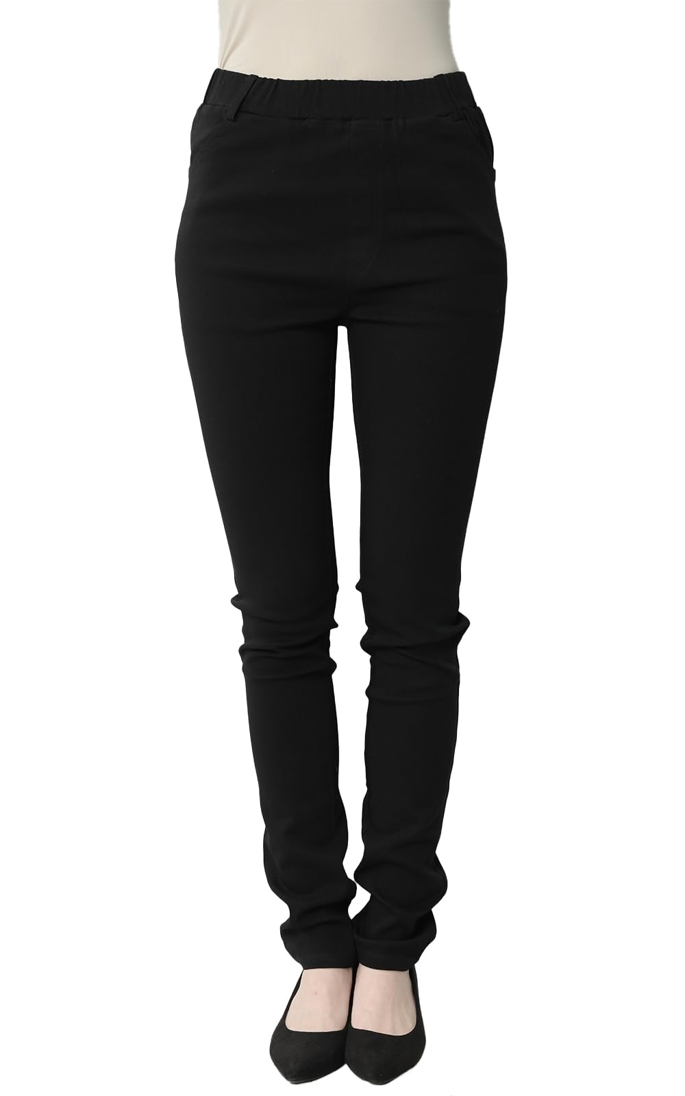 【送料無料】[JANJAM] 大きいサイズ レディース レギンスパンツ ウエストゴム アンクル丈 美脚 スキニーパンツ ボトムス 色：ブラック80cm、サイズ：5L