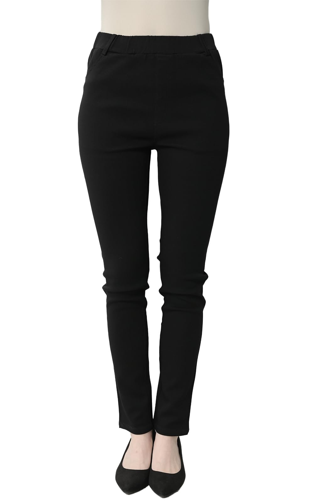 【送料無料】[JANJAM] 大きいサイズ レディース レギンスパンツ ウエストゴム アンクル丈 美脚 スキニーパンツ ボトムス 色：ブラック72cm、サイズ：5L