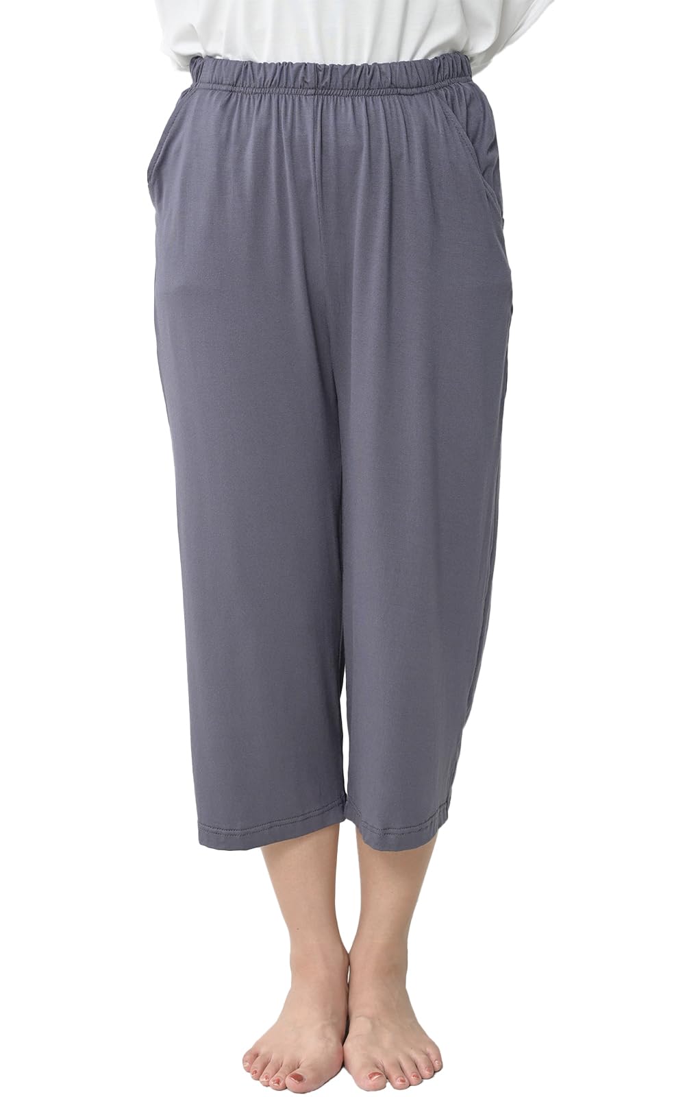 【送料無料】[JANJAM] 大きいサイズ レディース ボトムス リラックスパンツ クロップドパンツ 8分丈 ウエストゴム ルームウェア 部屋着 色：チャコール、サイズ：6L