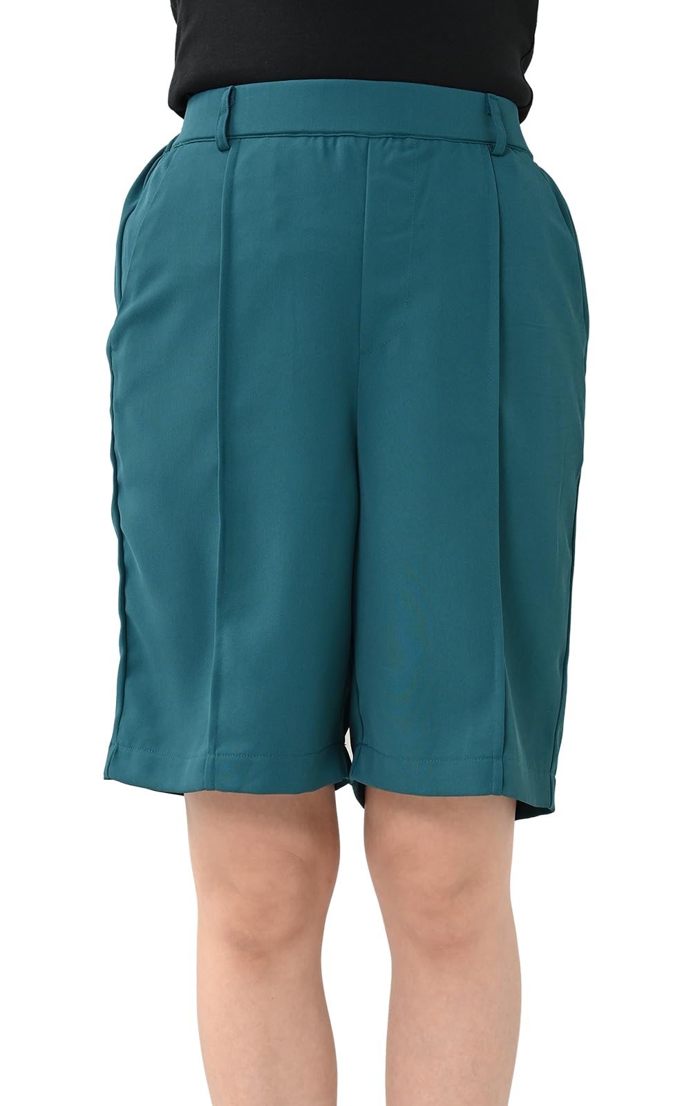 【送料無料】[JANJAM]大きいサイズ レディース バミューダパンツ ハーフパンツ 膝丈 ウエストゴム リゾート ボトムス 色：グリーン、サイズ：4L