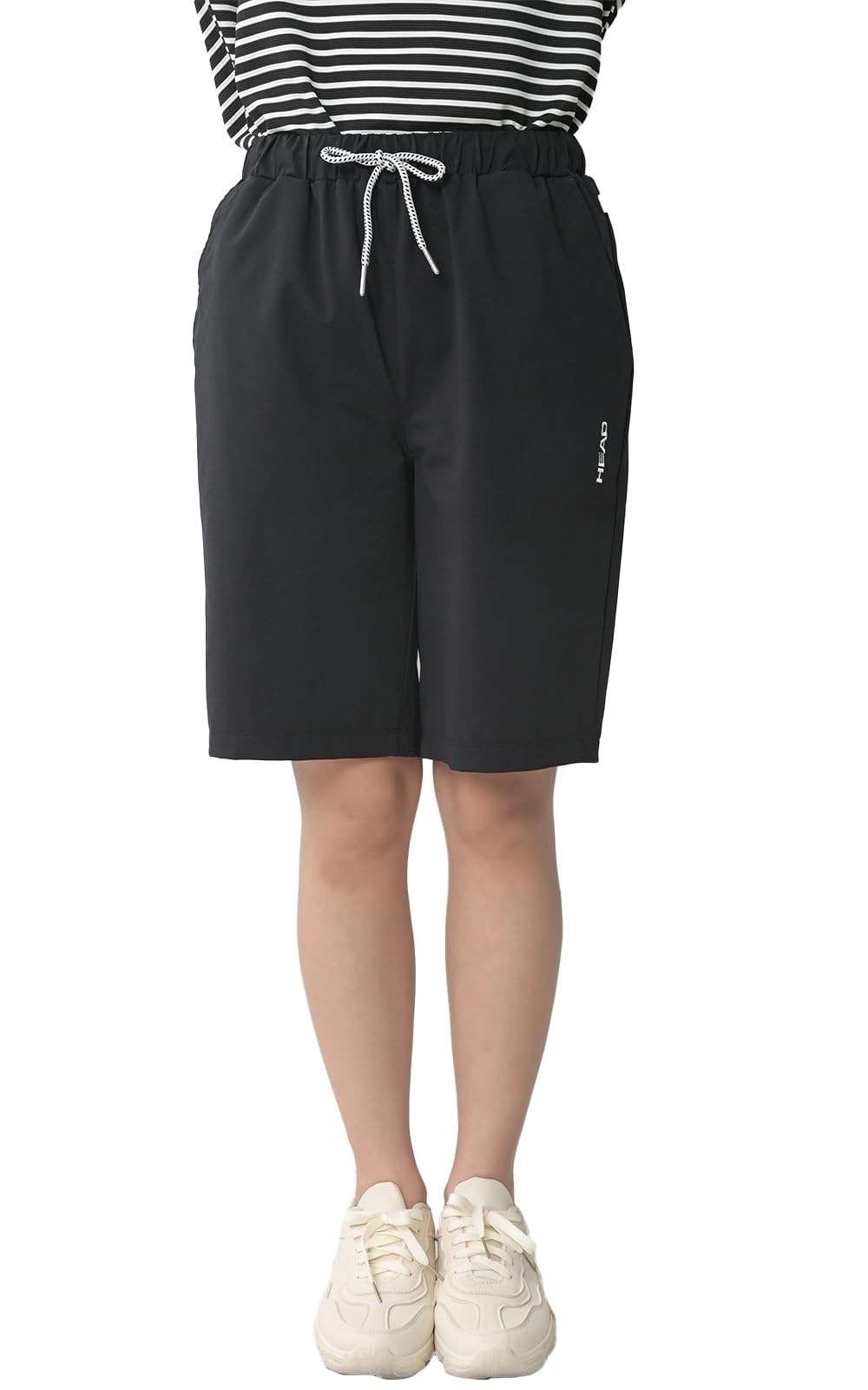 【送料無料】[JANJAM] 大きいサイズ レディース ハーフパンツ ミドル丈 UVカット ストレッチ ボトムス 色：ブラック、サイズ：3L