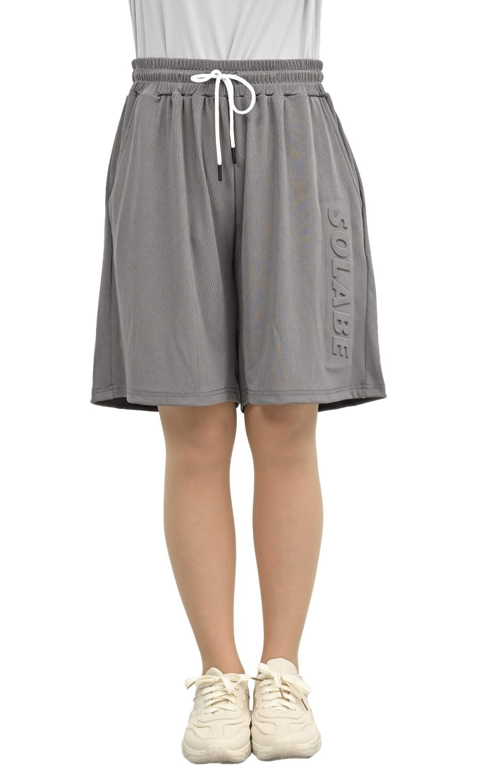 【送料無料】[JANJAM] 大きいサイズ レディース ハーフパンツ 5分丈 ウエストゴム 吸汗速乾 スポーツウェア ジム フィットネス ボトムス 色：チャコール、サイズ：LL