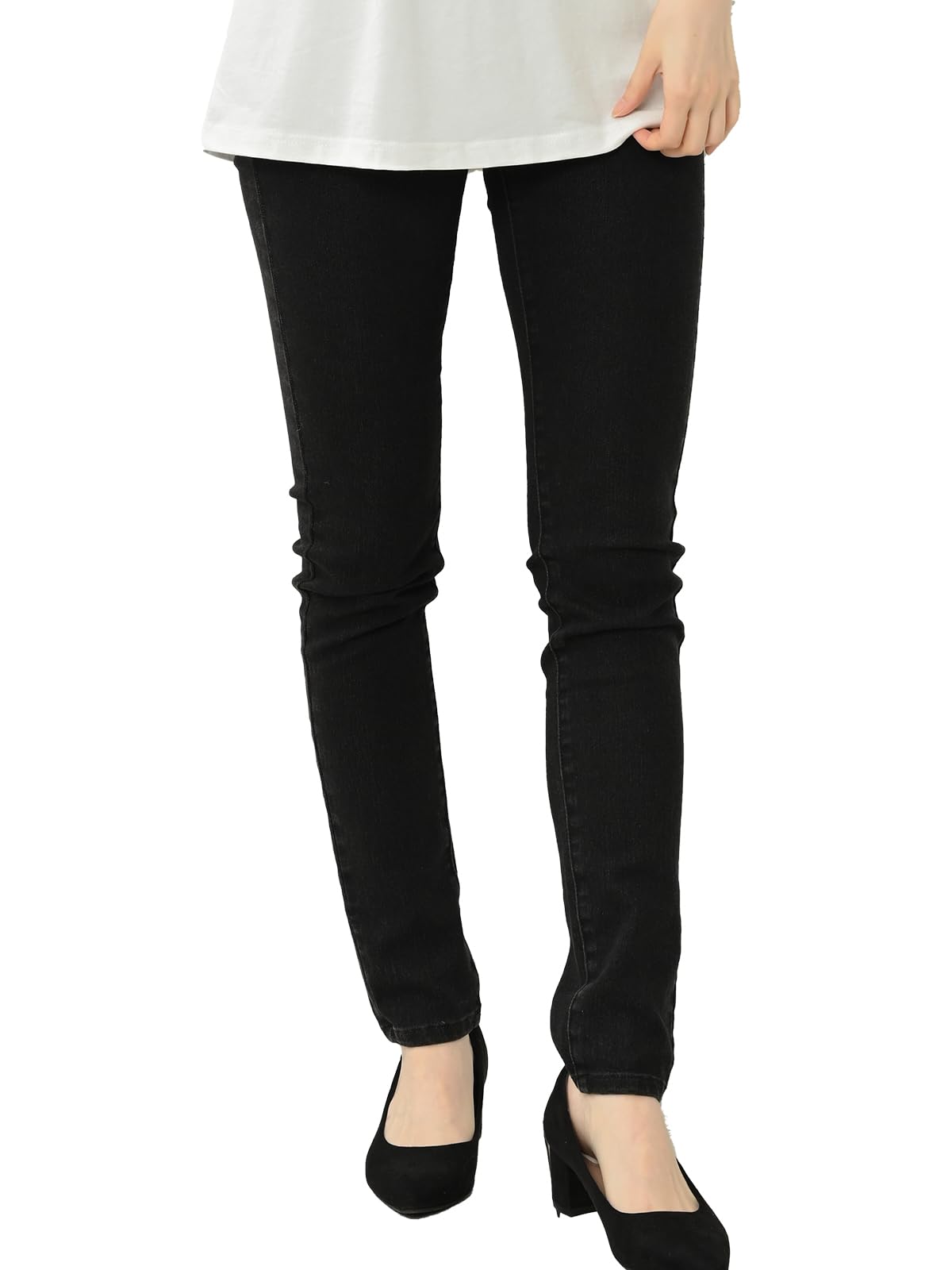 【送料無料】[CAL ABRONE] 大きいサイズ レディース ストレッチ パンツ デニム スキニー ロング丈 色：ブラック、サイズ：4L