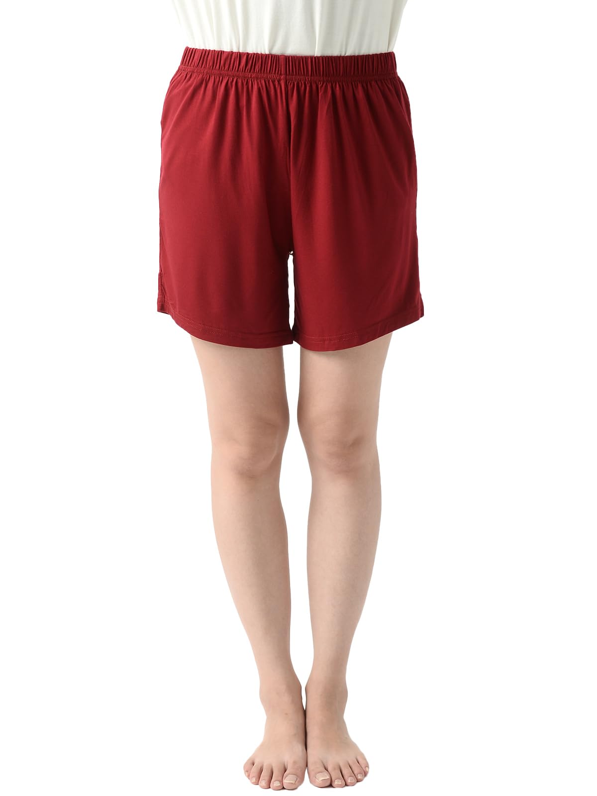 【送料無料】[JANJAM] 大きいサイズ レディース ショートパンツ リラックスパンツ ハーフパンツ ウエストゴム ルームウェア 部屋着 インナー ボトムス 色：ワイン、サイズ：5L