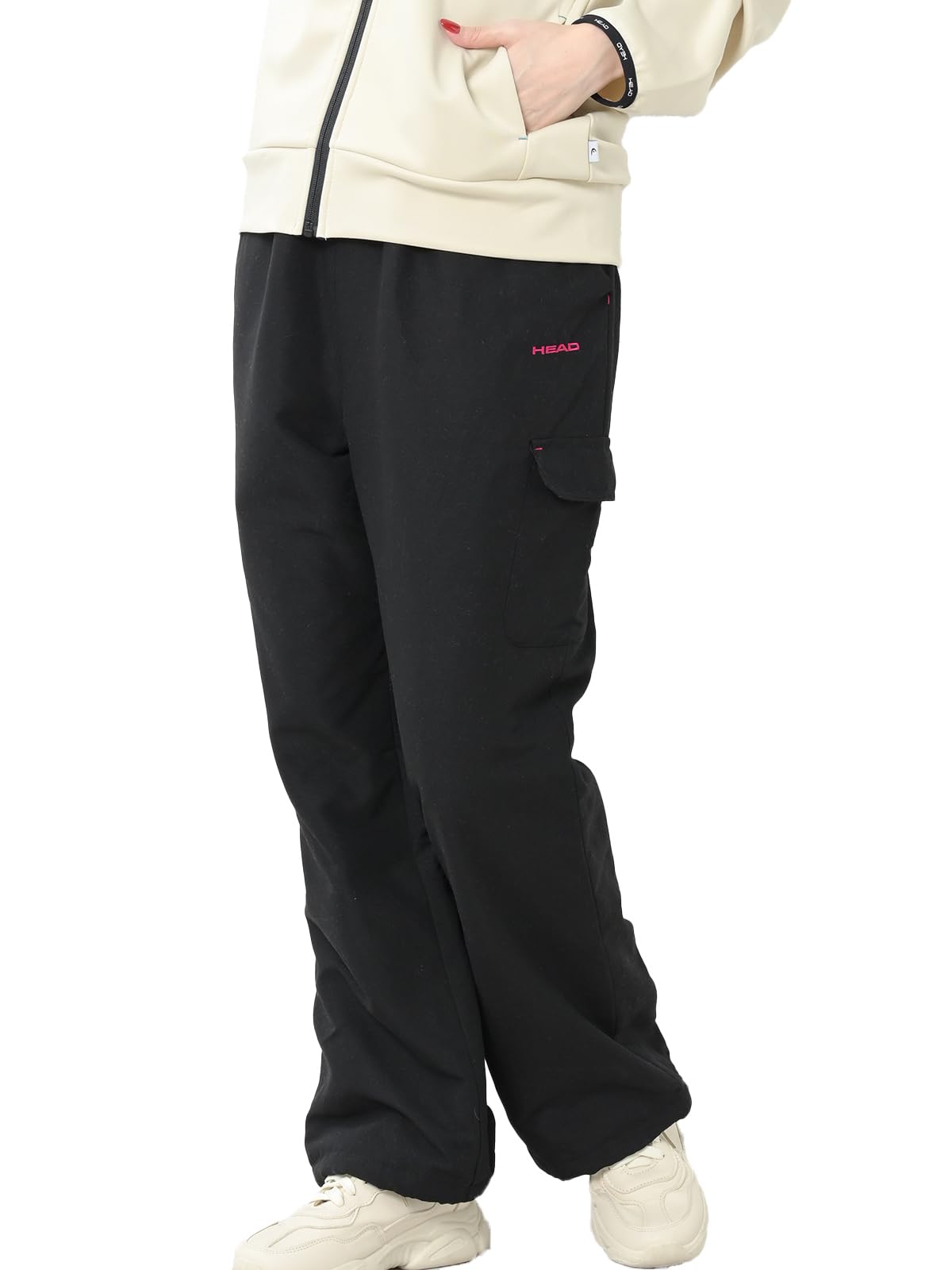 【送料無料】[JANJAM] 大きいサイズ レディース ストレートパンツ 薄中綿 ロング丈 撥水加工 UVカット HEAD スポーツウェア ボトムス 色：ブラック、サイズ：LL