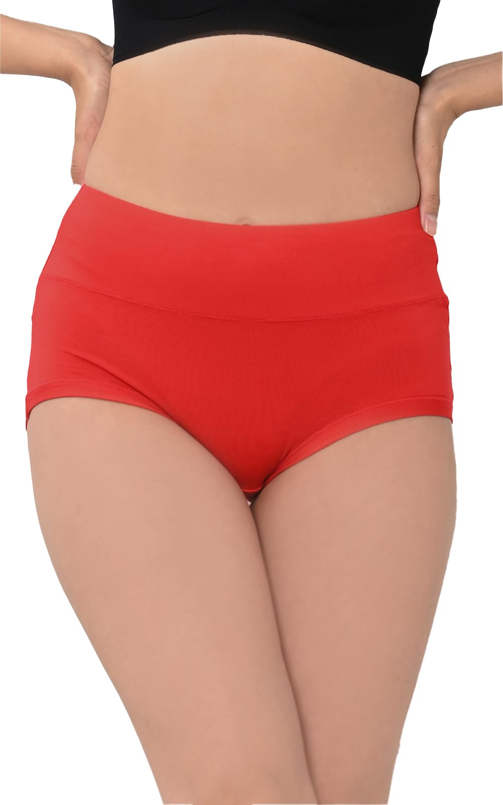 【送料無料】[JANJAM]大きいサイズ レディース ショーツ ハイウエスト 下着 股上深め 無地 ストレッチ カラバリ豊富 シンプルショーツ インナー 色：レッド、サイズ：3L-5L