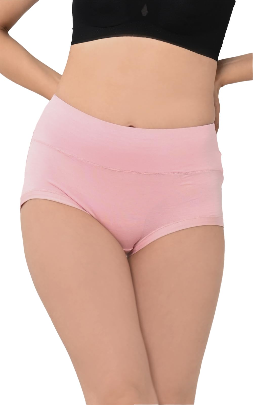 【送料無料】[JANJAM]大きいサイズ レディース ショーツ ハイウエスト 下着 股上深め 無地 ストレッチ カラバリ豊富 シンプルショーツ インナー 色：ピンク、サイズ：M-LL