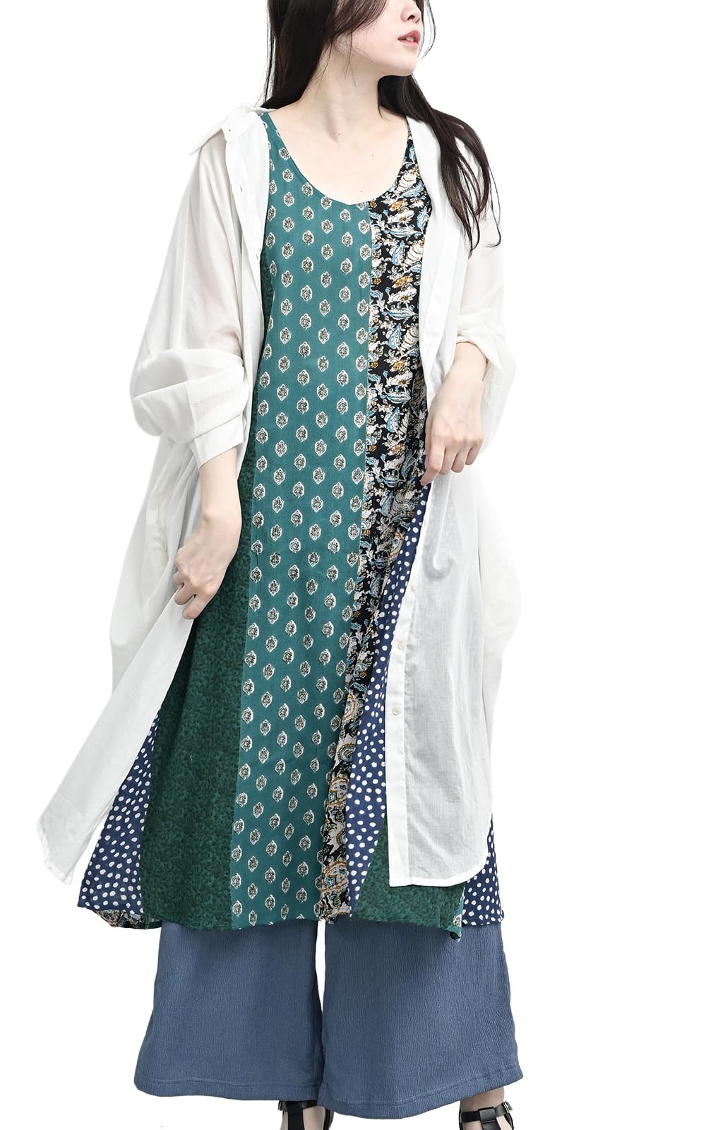 【送料無料】[JANJAM] 大きいサイズ レディース シャツワンピース 長袖 ロング丈 透け感 ドルマン 羽織り 色：ナチュラル、サイズ：M-3L