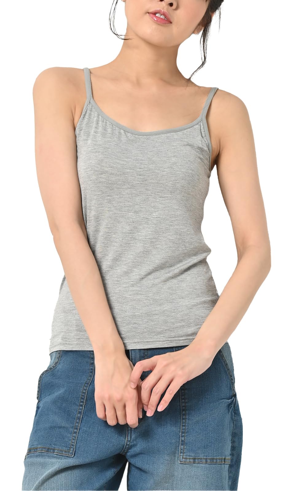 【送料無料】[JANJAM] 大きいサイズ レディース ブラトップ キャミソール カップ付き 下着 ブラジャー 無地 カラバリ豊富 インナー 色：杢グレー、サイズ：LL(4.0)