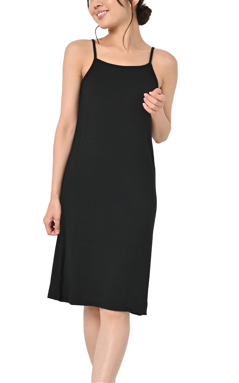 【送料無料】[JANJAM] 大きいサイズ レディース インナーキャミソール ペチコート キャミソール 選べる着丈 無地 下着 インナー 色：ブラック95cm、サイズ：4L-5L