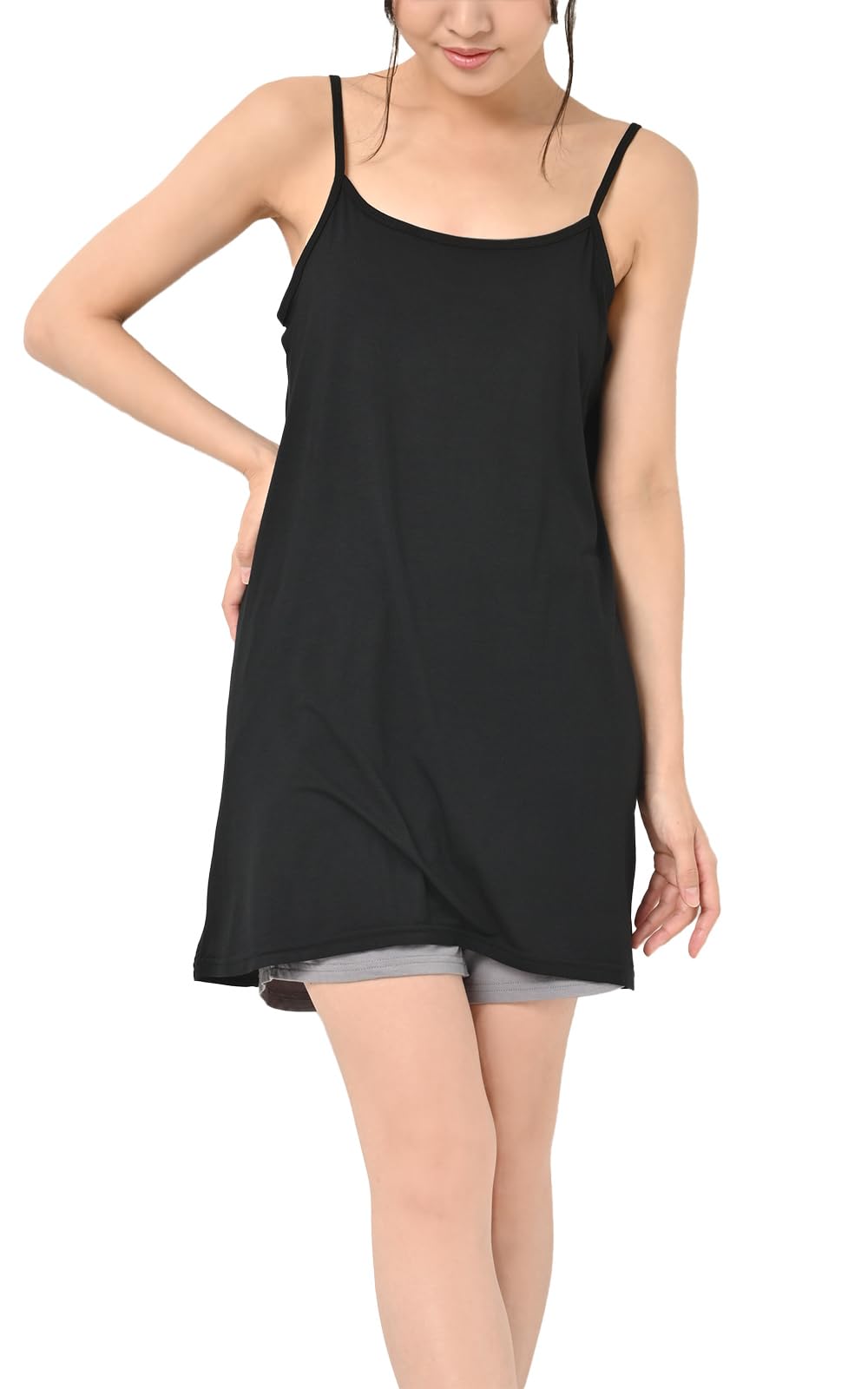 【送料無料】[JANJAM] 大きいサイズ レディース インナーキャミソール ペチコート キャミソール 選べる着丈 無地 下着 インナー 色：ブラック78cm、サイズ：6L-7L