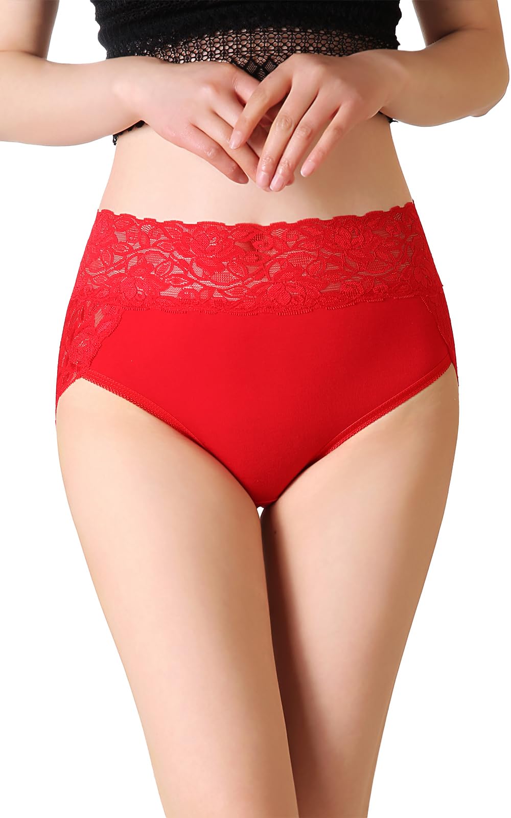 【送料無料】[JANJAM] 大きいサイズ レディース インナー ショーツ 下着 レース切り替え 花柄レース ストレッチ コットン カラバリ豊富 色：レッド、サイズ：LL