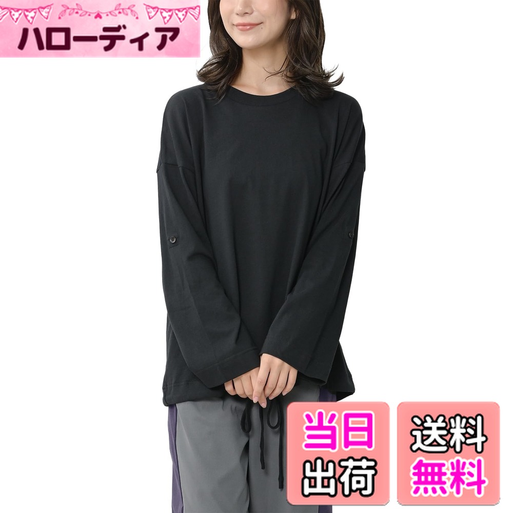 【送料無料】[JANJAM] 大きいサイズ レディース 2wayカットソー 長袖 裾バルーン アレンジ トップス cotton100 色：ブラック、サイズ：4L-5L