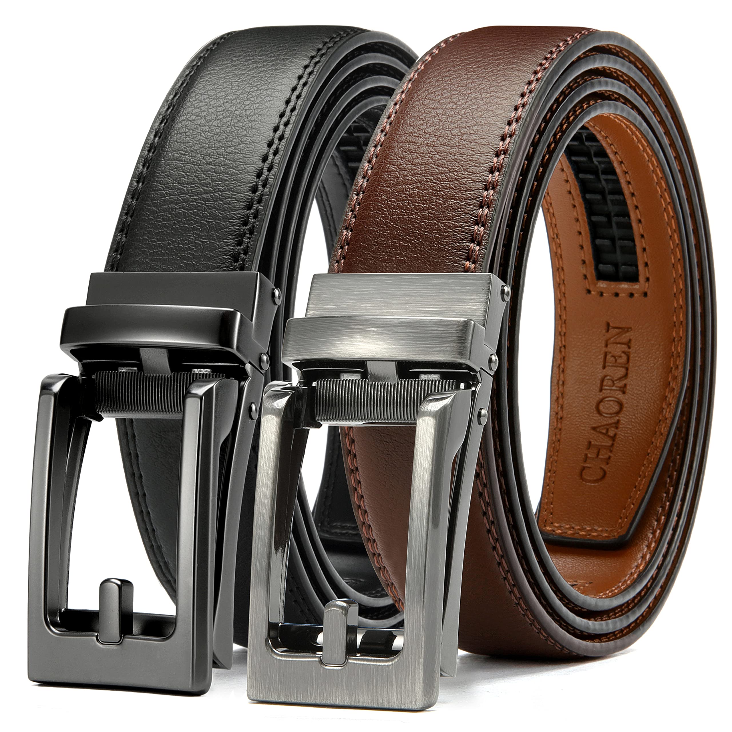 【送料無料】[CHAOREN] 二本セット ベルト メンズ ビジネス 3cm細幅 オートロック式ト 穴なし コンフォ..
