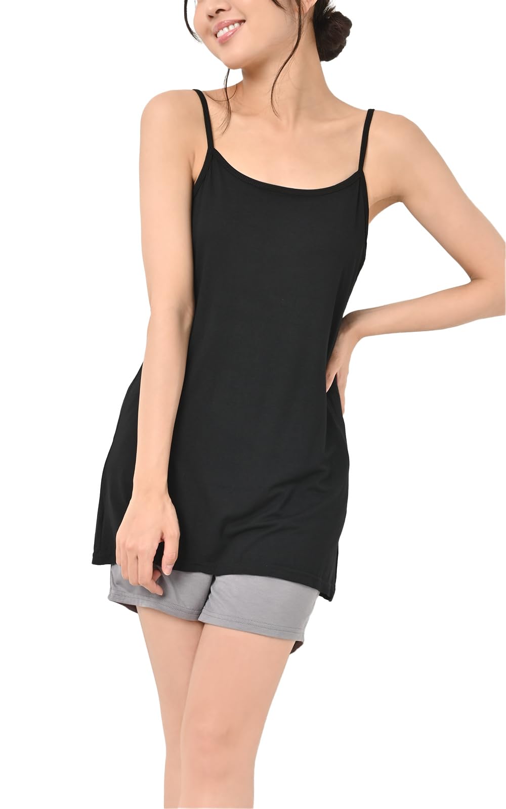 【送料無料】[JANJAM] 大きいサイズ レディース インナーキャミソール ペチコート キャミソール 選べる着丈 無地 下着 インナー 色：ブラック70cm、サイズ：6L-7L
