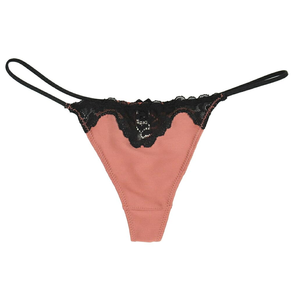 【送料無料】[Karly Shop] 【艶やかサテンTバック】 セクシー 紐パン レディース Gストリング リボン レース 光沢 エレガント 透けない t9008 色：スモーキーピンク、サイズ：L
