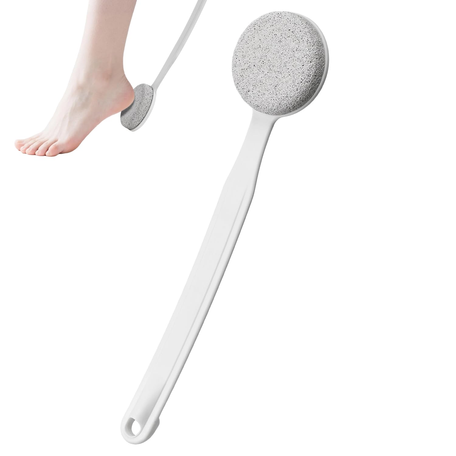 【送料無料】Feijoa かかとケア かかとやすり 軽石 かかと 角質取り 足 フットケアツール 長いハンドル 踵 お風呂 男女兼用 色：ホワイト