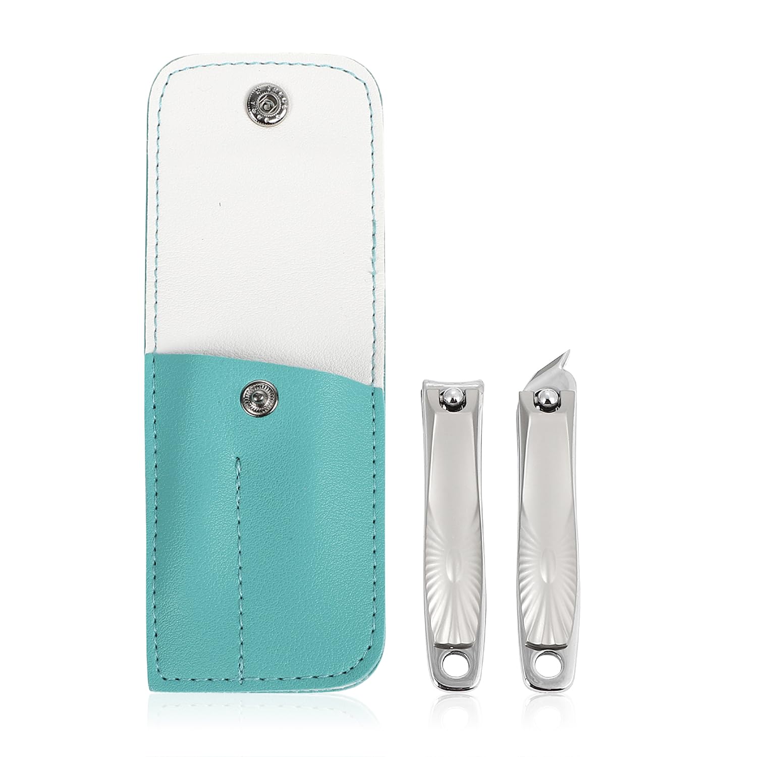 【送料無料】ツメきり 爪切りセット 収納ケース付き 携帯用 マニキュア ネイルケア 小さめ 色:ターコイズ×ホワイト、サイズ:2本セット