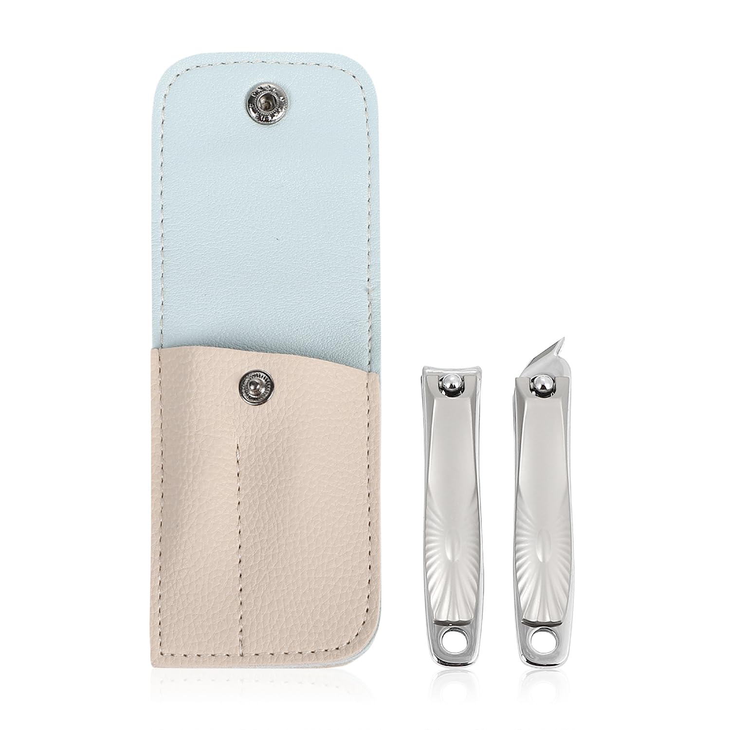 【送料無料】ツメきり 爪切りセット 収納ケース付き 携帯用 マニキュア ネイルケア 小さめ 色:ベージュ×ブルー、サイズ:2本セット