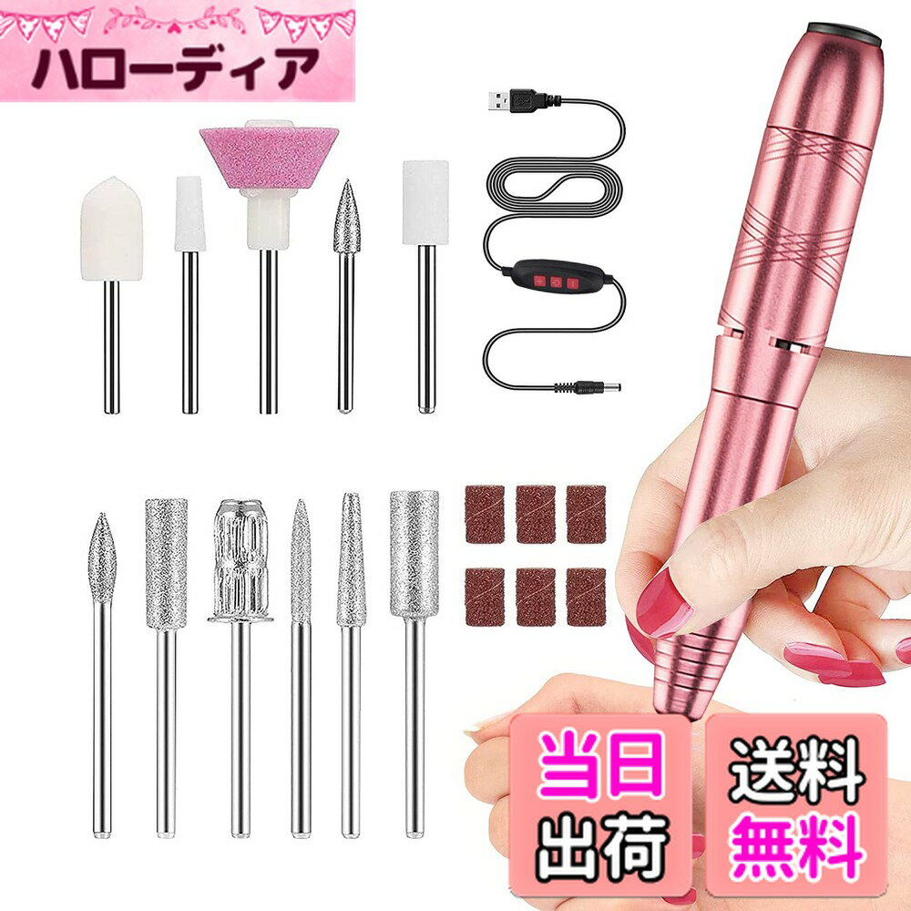 【送料無料】電動ネイルマシン ネイルドリル USB給電式 爪磨き 角質除去 研磨 手足兼用 コンパクト 自宅サロン用 11個のビット 低振動 低騒音 スピード調節可能 母の日 プレゼント 一年付き