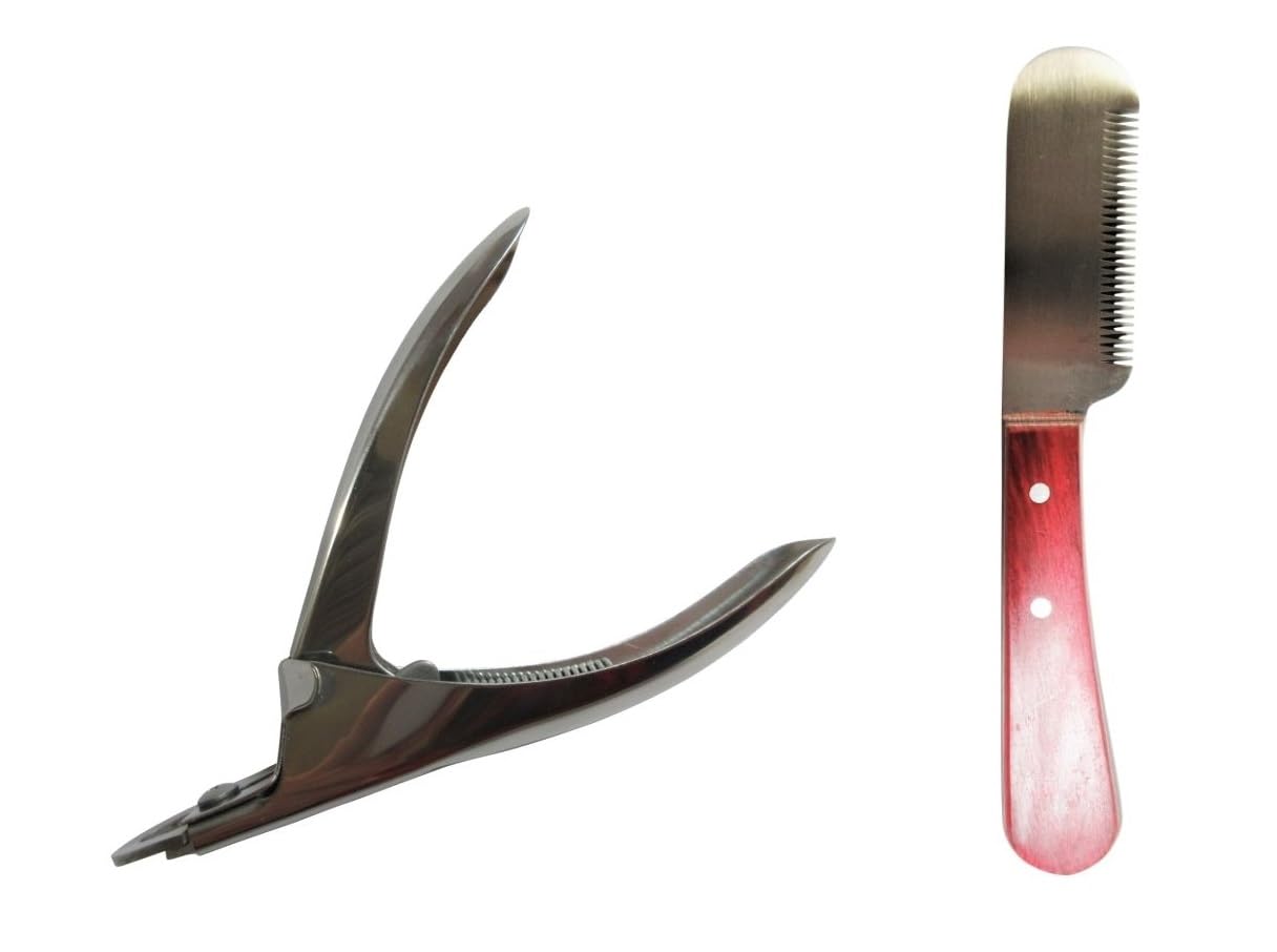 【送料無料】ギロチンタイプの爪切り（シルバー）とトリミングナイフのセット、ケース付き 色：シルバ..