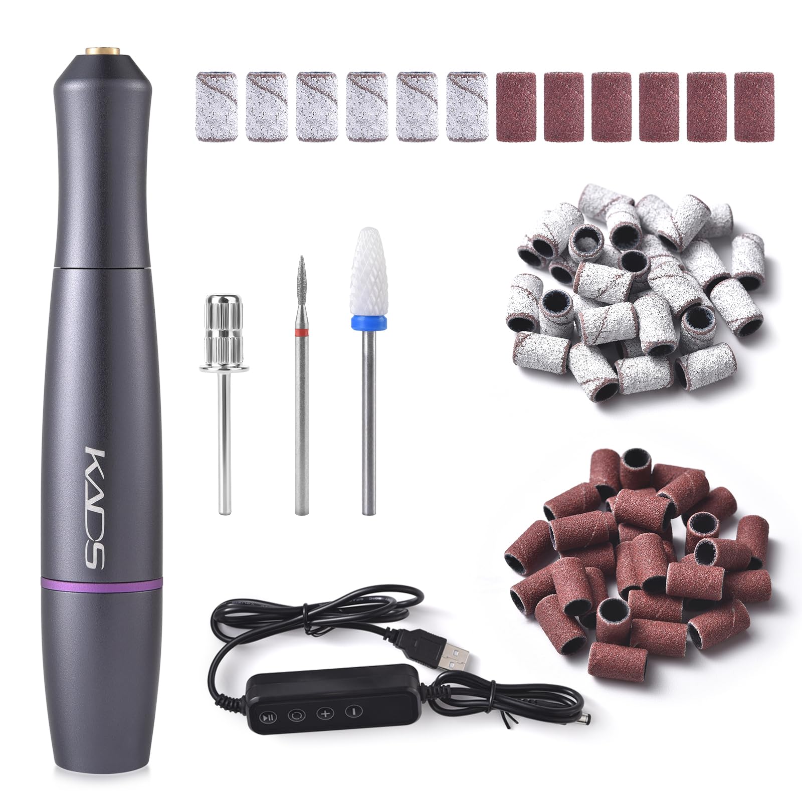 【送料無料】KADS 35000回転のネイルポリッシャーには、2つの研磨ヘッドと60の研磨リングと1つのリング..