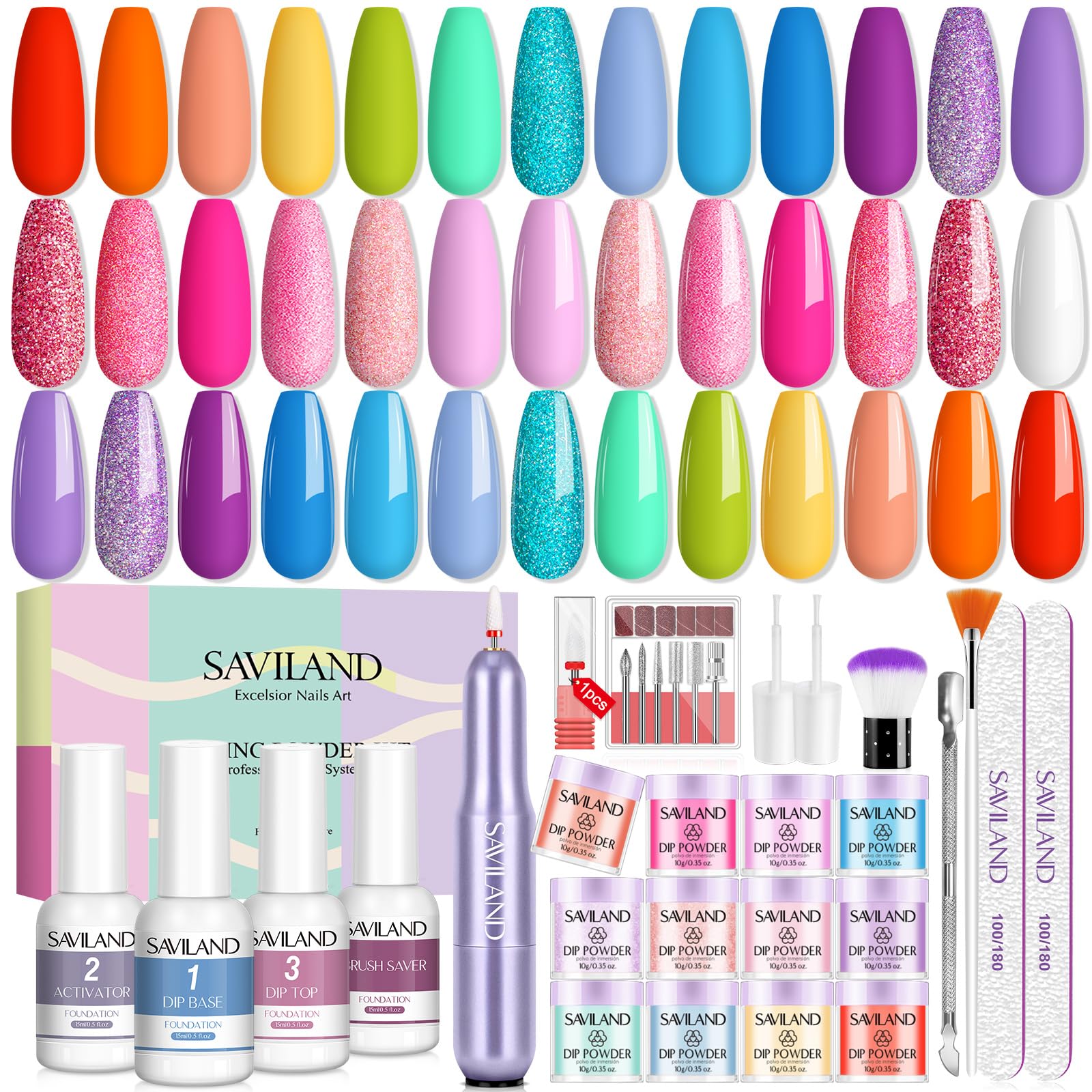 【送料無料】Saviland ディップパウダー ネイルキット ドリル付き -20色 夏用ディップネイルパウダー スターターキット ディップパウダー 液体セット ...