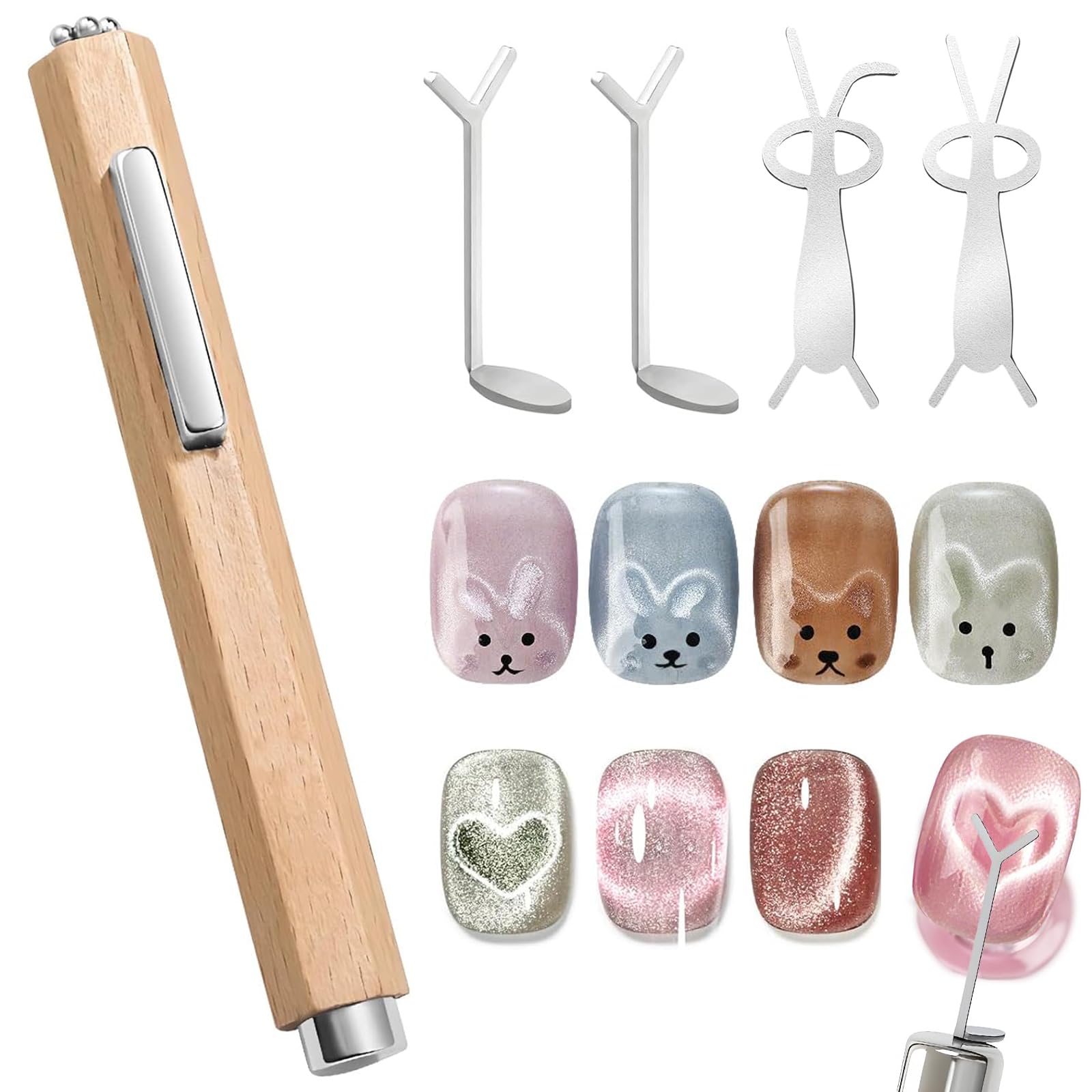 【送料無料】JUJUGO ネイル用マグネット【 5点セット】ネイルツール 木製 キャツアイネイル 猫目ネイル ネイルアート 磁石ツール Y字 ウサギ プレート付き