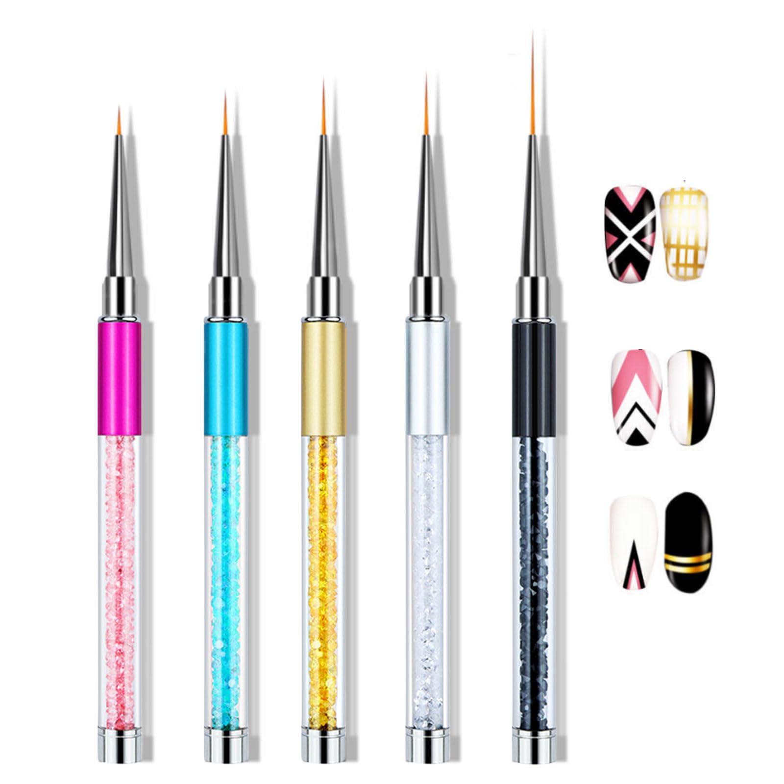 【送料無料】ネイルブラシ 極細 キャップ付き 5本セット ライナーブラシ ジェルブラシ ライナー 6mm 7m..