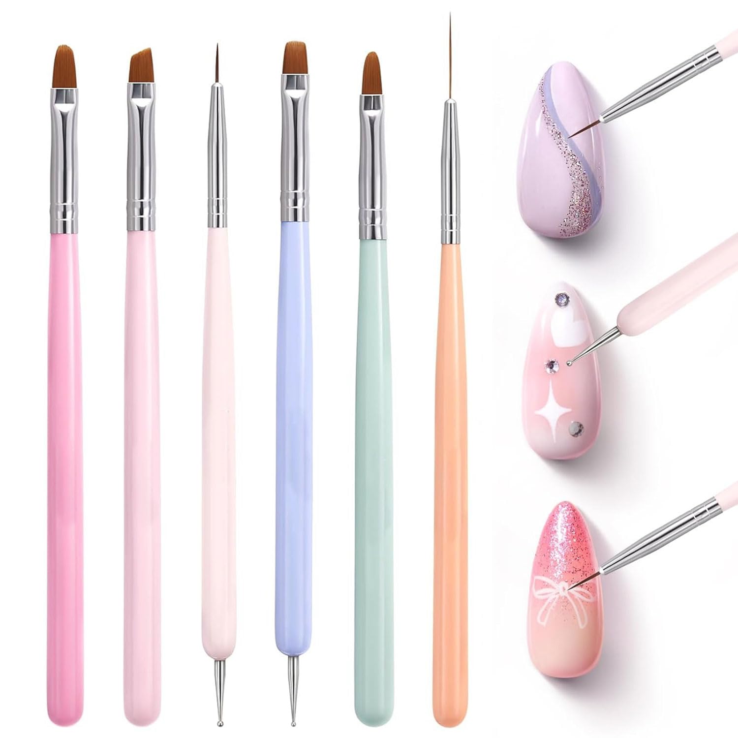 【送料無料】ネイル 筆 ネイルブラシセット 6個入り ネイルアートペンセット クリスタルペン スマッジ..