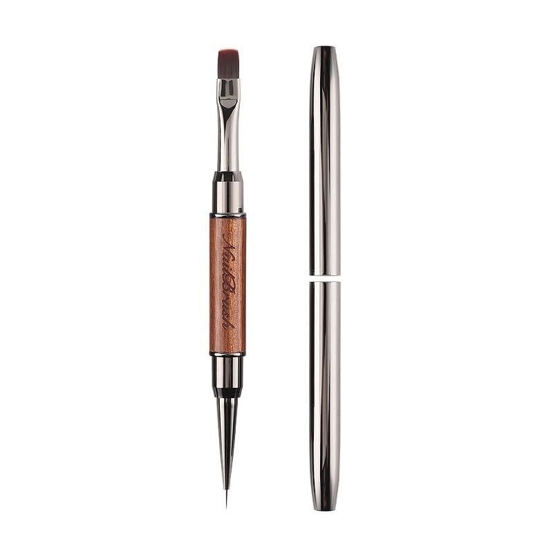 【送料無料】ジェルネイル用 ダブルヘッド多機能ブラシ, 木製ハンドル, ネイルアート用ストライピング&ラウンドチップ, キャップ付き QT-184 色:ラージス...