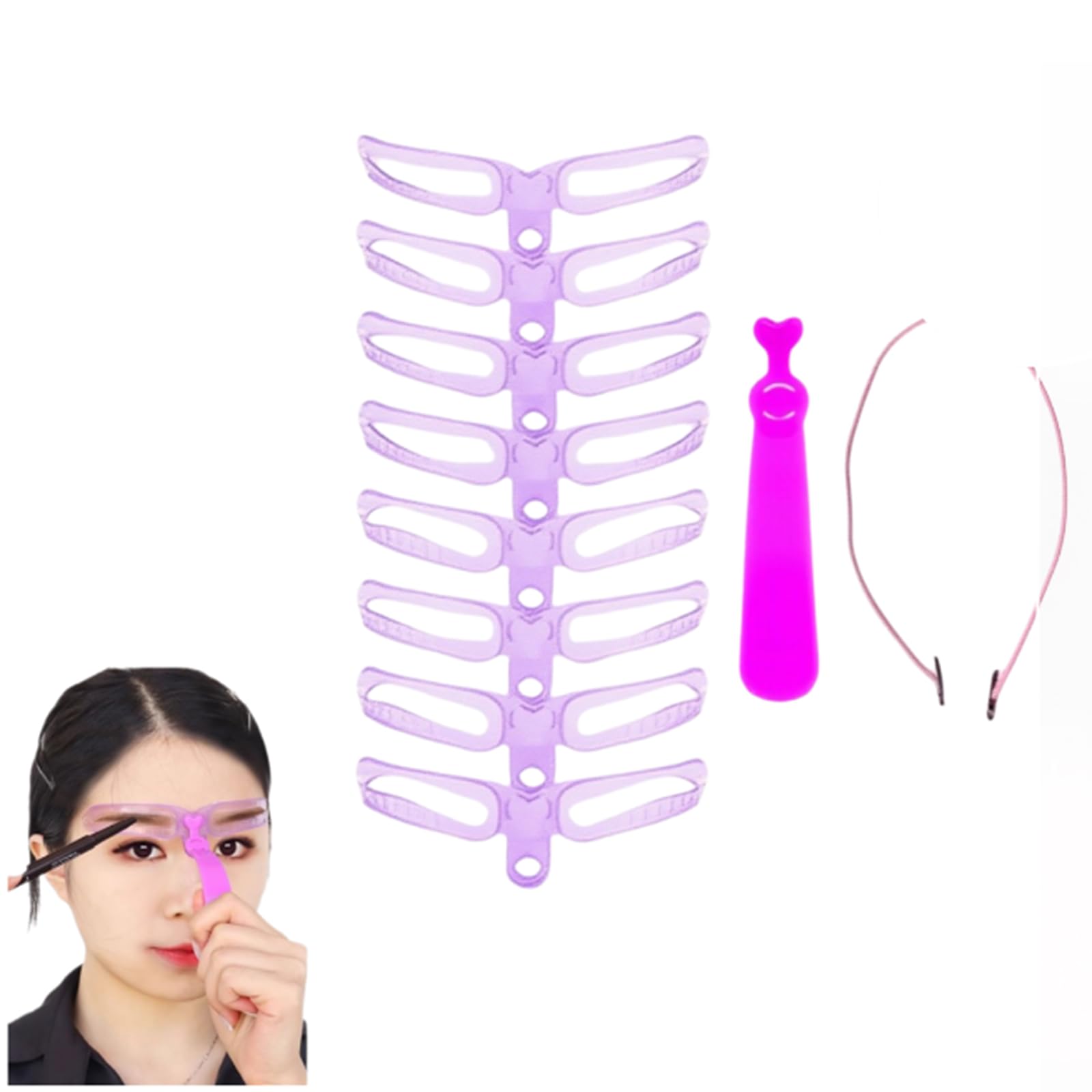 【送料無料】眉毛テンプレート8種類の眉セットブラシアイブロウペンシル眉毛化粧道具ストラップ付き左..