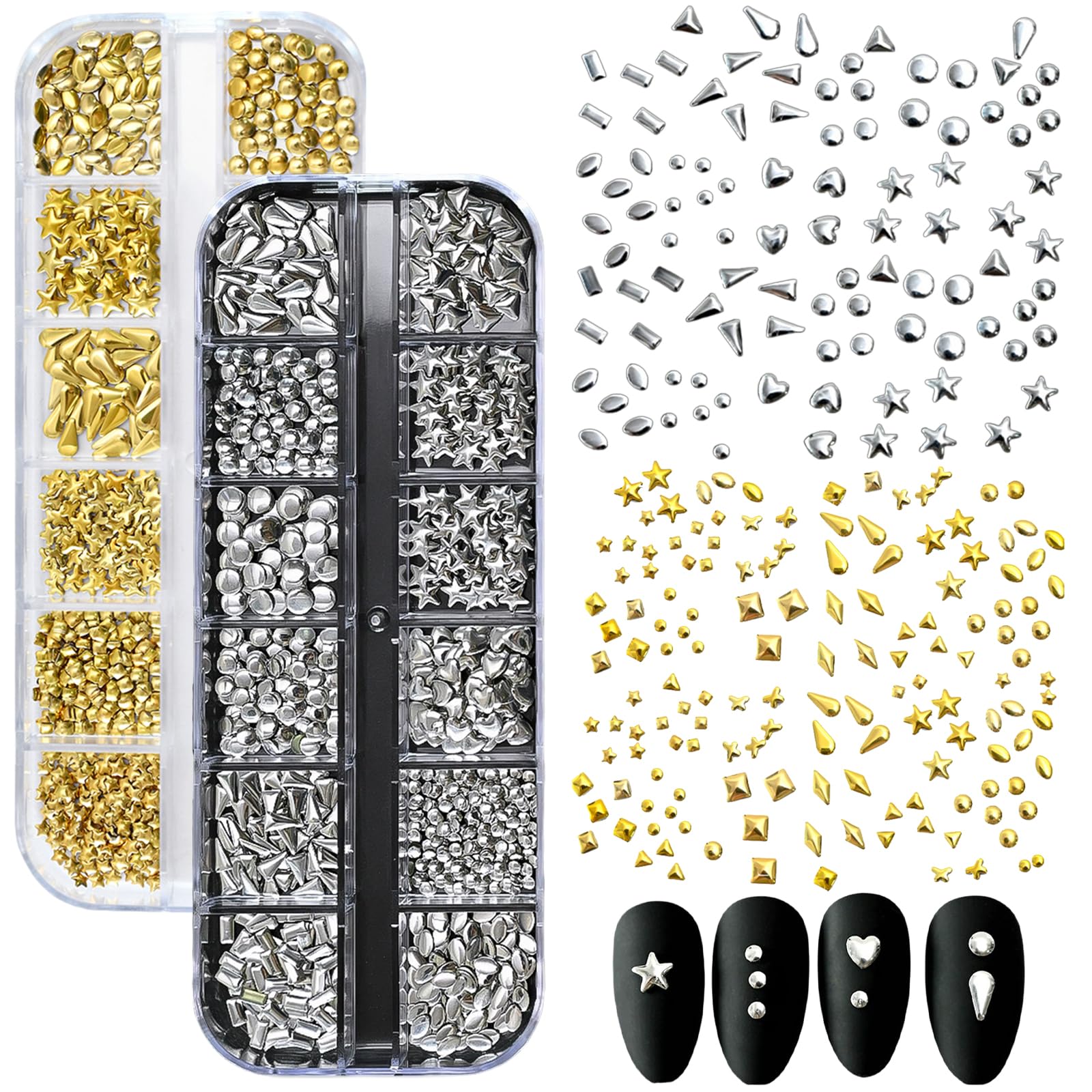 【送料無料】ネイル スタッズ 2ケース 星 3D 立体 ネイルパーツ スタッズ リボン 星 メタルパーツ 蝶結..