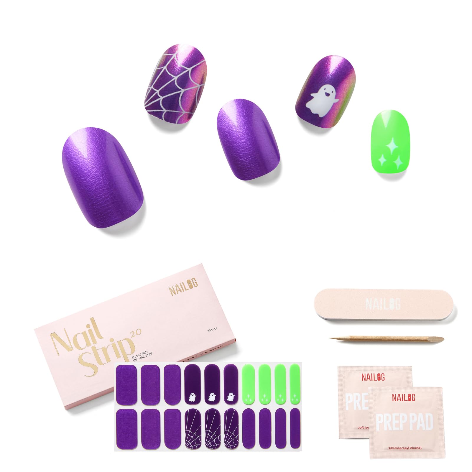 【送料無料】NAILOG 半硬化ジェルネイルシール (20枚),長持ち、サロンクオリティー、33mmエクストラロ..